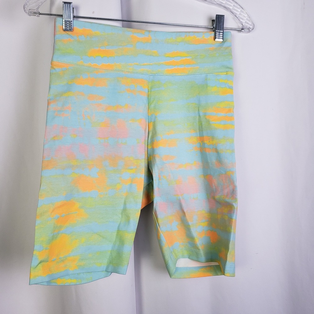 Puma Womens Pastel Tie Dye High Waisted Biker Shorts Multicolor Size Small
